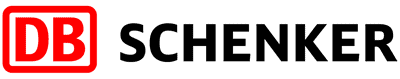Logo des Logistikunternehmens DB Schenker: rotes Quadrat mit weißen Initialen DB, daneben schwarzer Schriftzug Schenker.