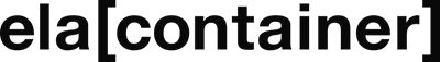 Logo des Container- und Entsorgungsunternehmens ELA Container: schwarzer Schriftzug ELA mit stilisiertem Container-Symbol daneben.